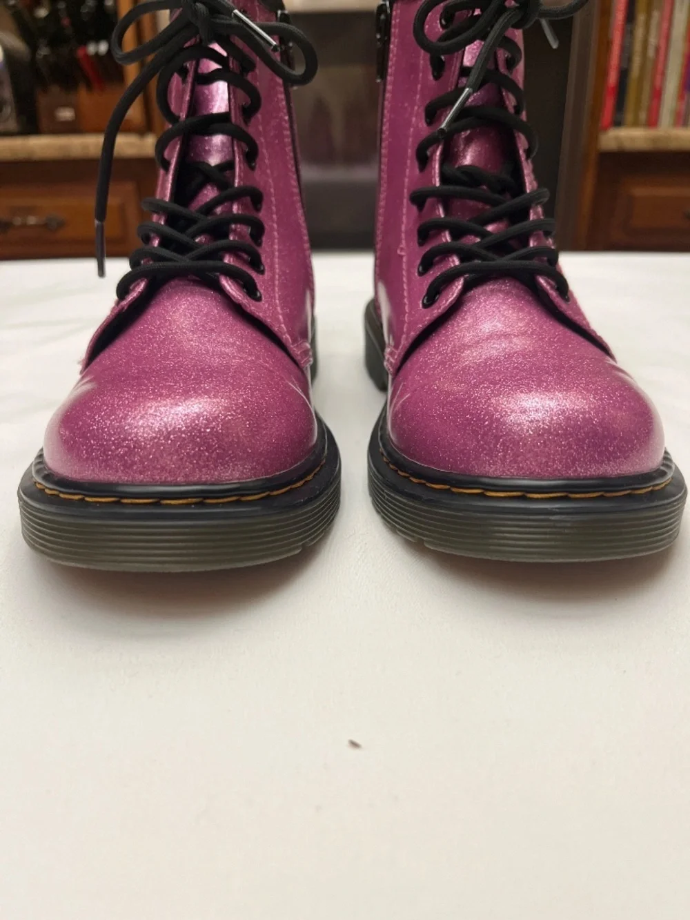 NWOT Dr. Martens Girls Sz. 4 Purple/Dark Pink Sparkle Boots. Style 1460.